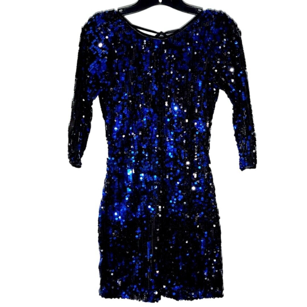 Stunning Steppin' Out Blue Black Sequin Mini Dress 5/6 Homecoming Formal Holiday